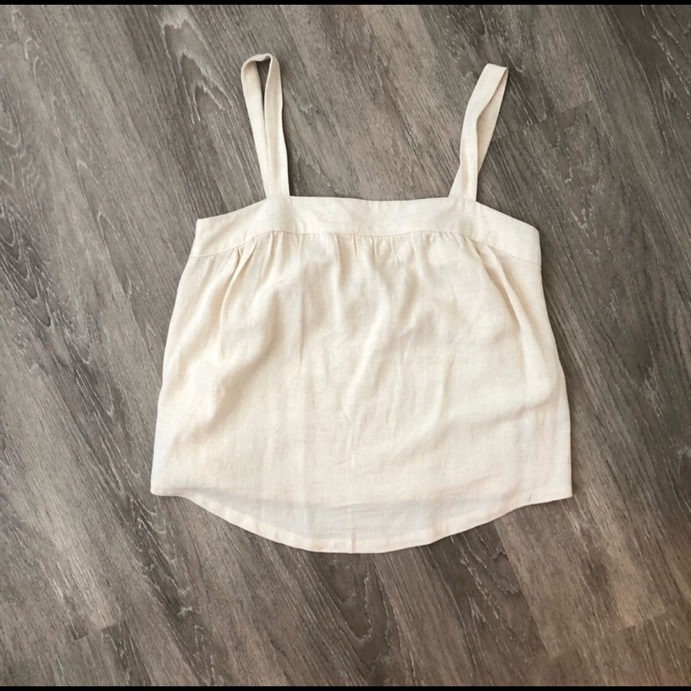 Universal Thread Cream Linen Flowy Button Tank - image 3